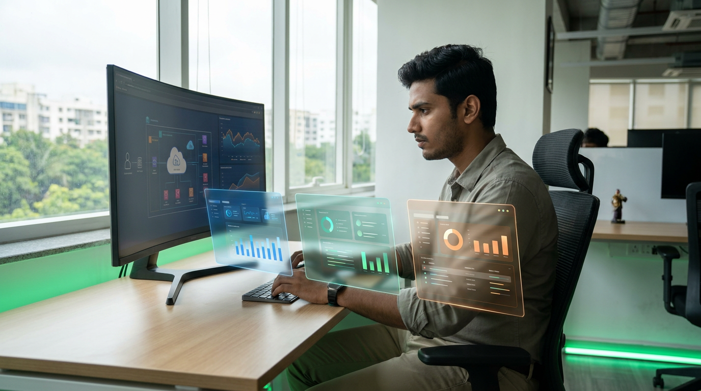 aws vs azure vs gcp certification — Indian cloud engineer comparing cloud dashboards in 2026