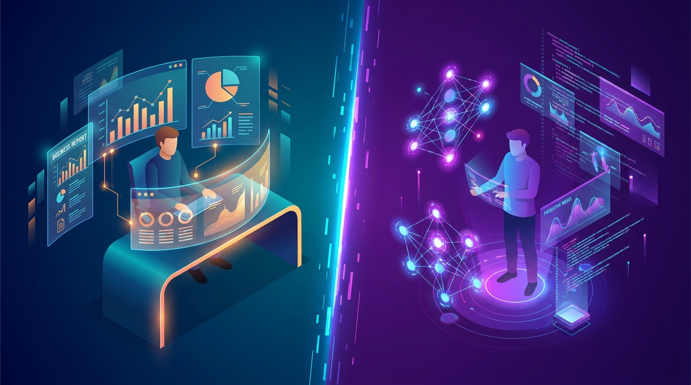 data analyst vs data scientist comparison illustration