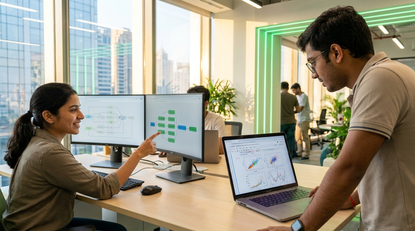 data engineer vs data scientist — two Indian professionals working on pipelines and analytics in 2026