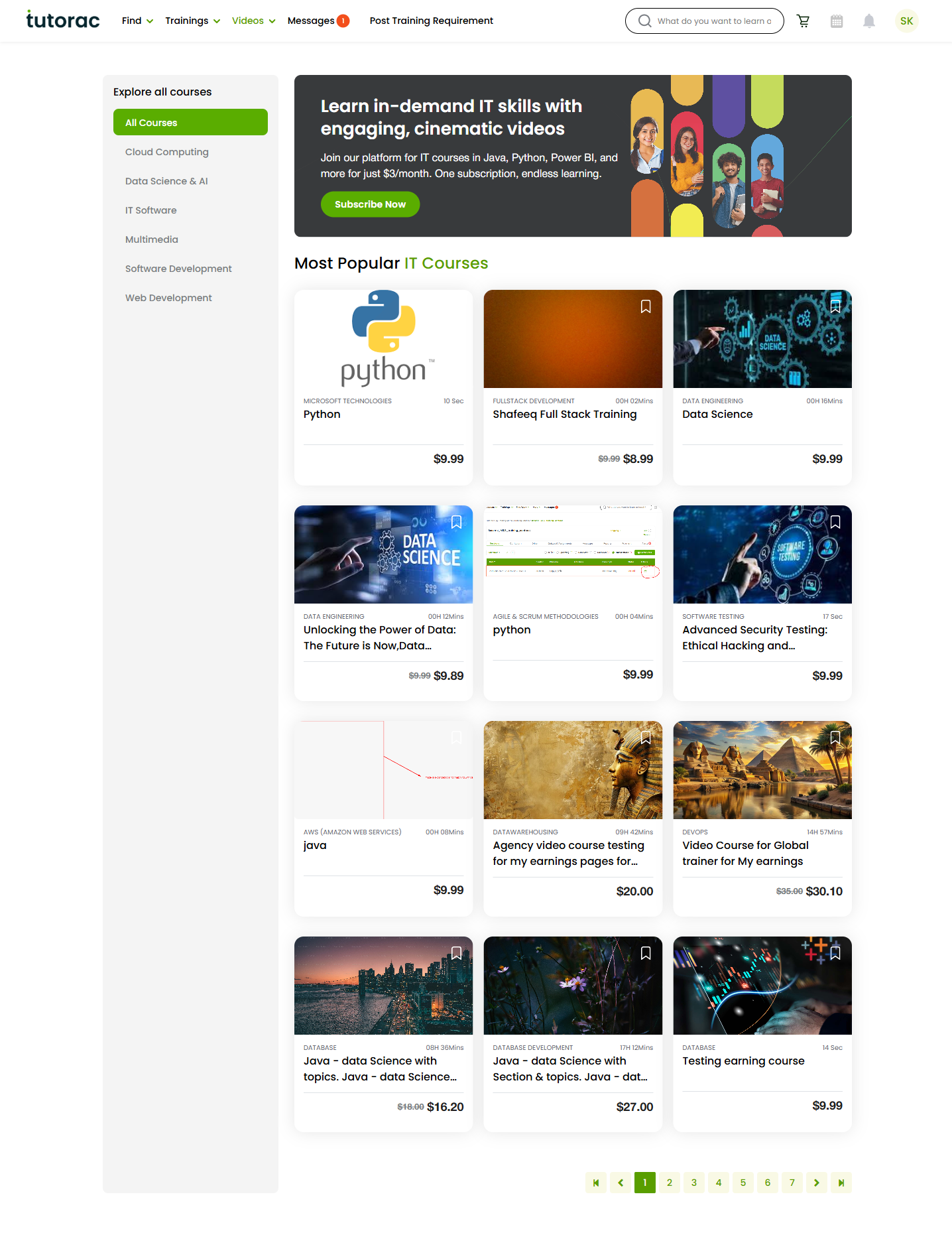 Tutorac All Courses page