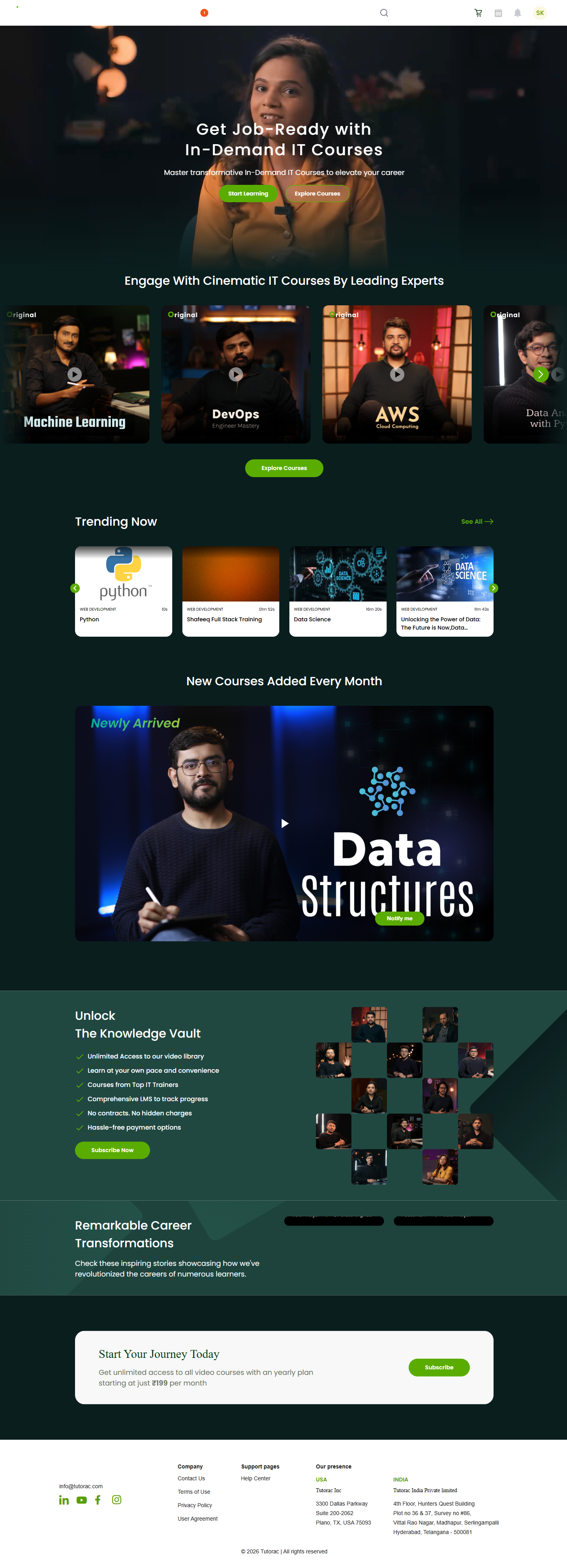 Tutorac Video Courses landing page